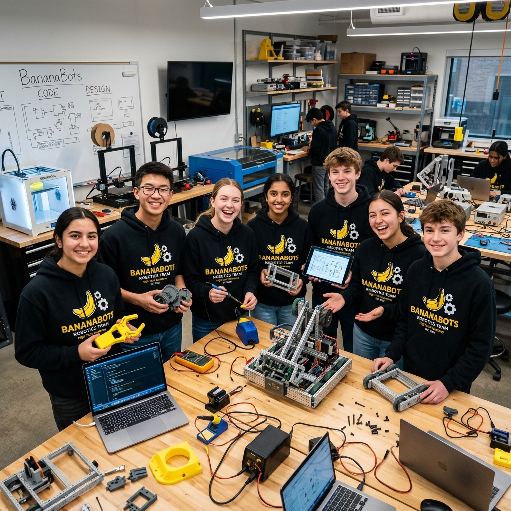 BananaBots Team Working in Lab